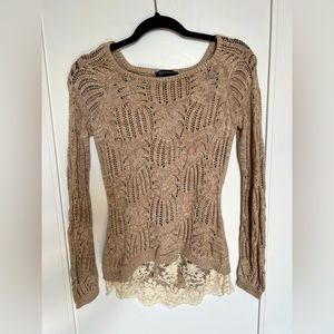 Lace sweater, tan, INC, Size PS.